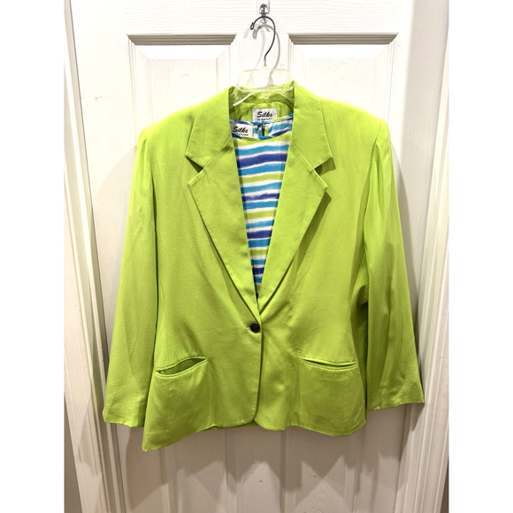 Joan Leslie Jackets & Blazers - VTG Silks By Joan Leslie Blazer & Blouse Neon Green 100% Silk Womens Sz 16